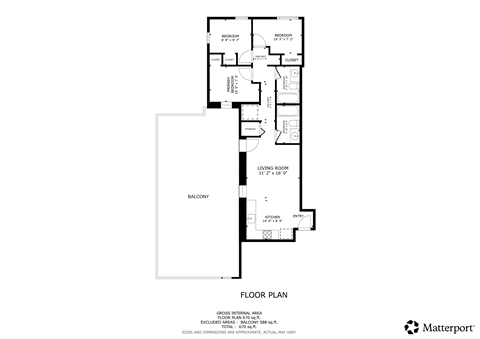 A floor plan for a building with a balcony and multiple rooms.